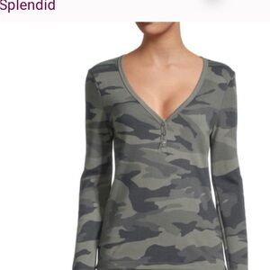 Splendid Henley Top Gray Green Thermal Cotton waffle knit Medium